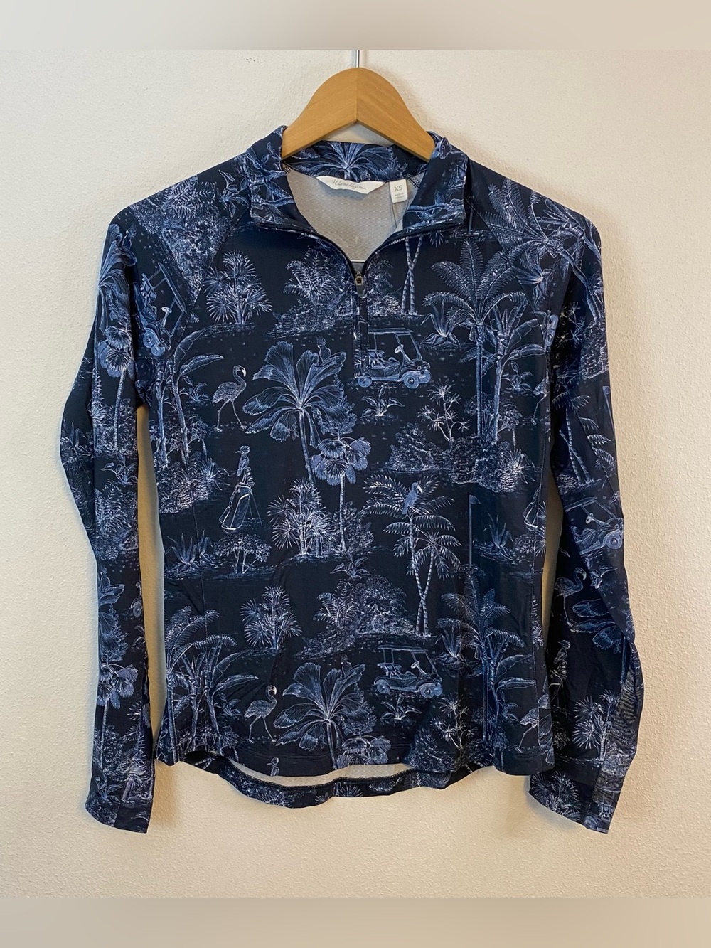 Walter Hagen Toile Navy Blazer UV Protection QuarterZip Tropical Womens XS